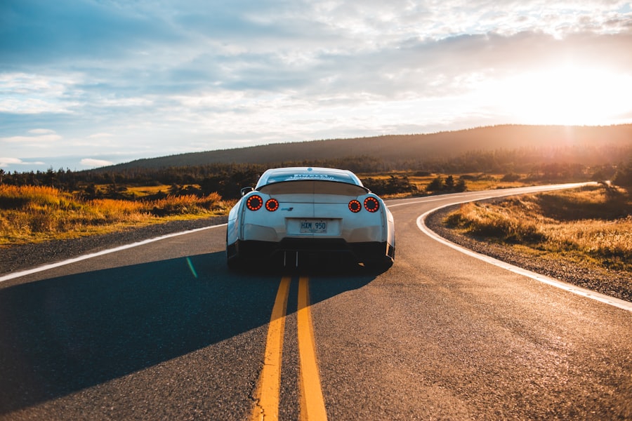 Car on an open highway at golden hour